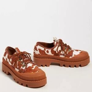 Jeffrey Campbell Low Top Platform Sneakers Chunky Lug Sole Brown Cream Size 6